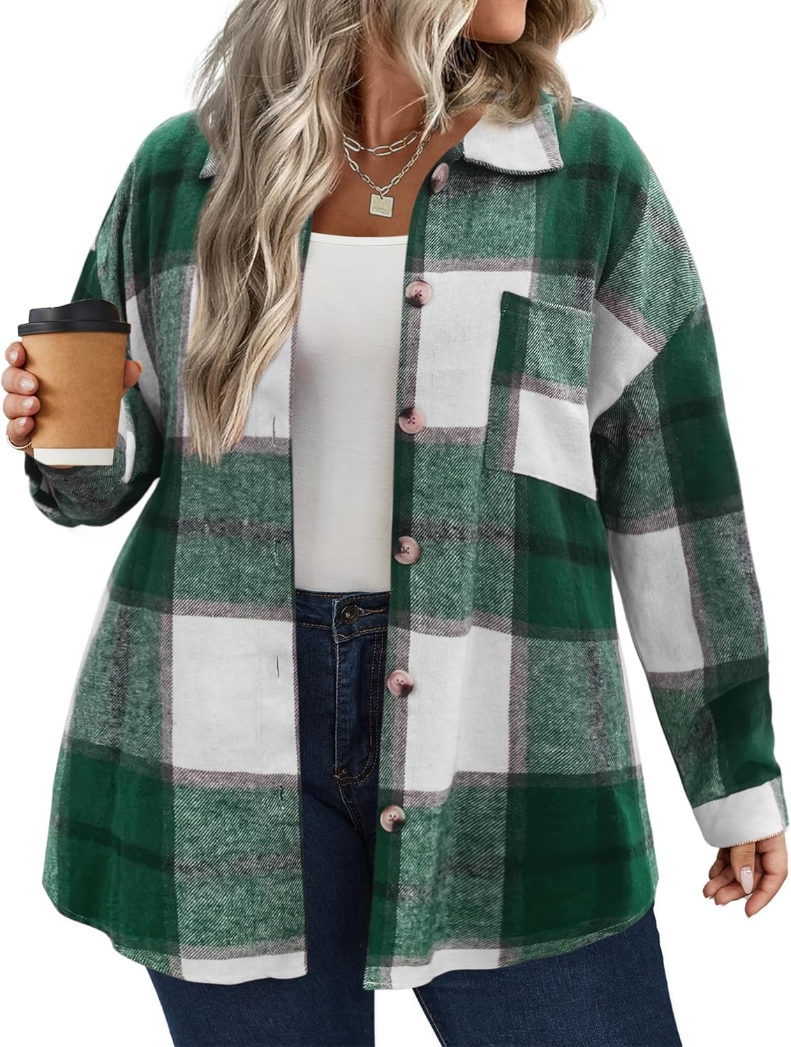 Plus Size Plaid Shacket for Women - Stylish and Comfortable