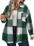 IN'VOLAND Women's Plus Size Plaid Shacket Long Sleeve Button Down is