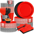 CENLBJ Red and Black Plates and Napkins Party Supplies