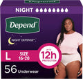 Depend Night Defense Underwear for Women Large Blush 56 ct - Overnight