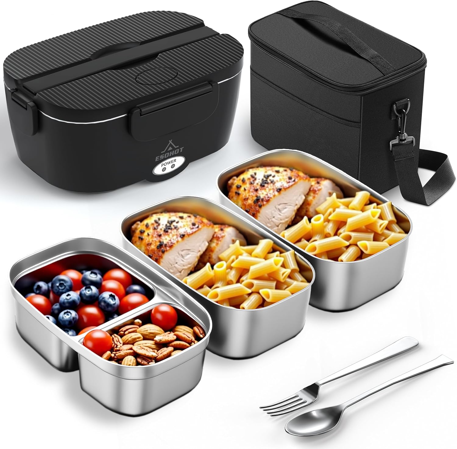 Heated Lunch Box with 1.5L Stainless Steel Container for Work