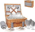 Wicker Picnic Basket Set for 4 with Blanket and Cooler