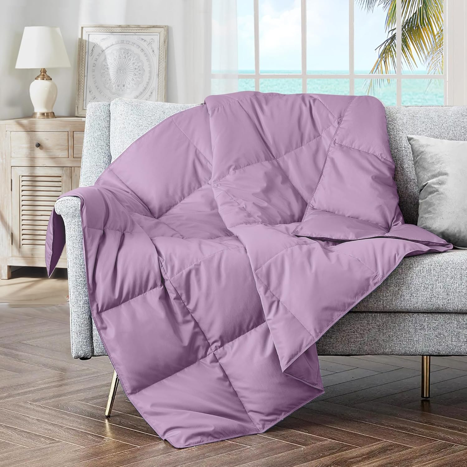 Soft Feather Down Throw Blanket for Indoor and Outdoor Use