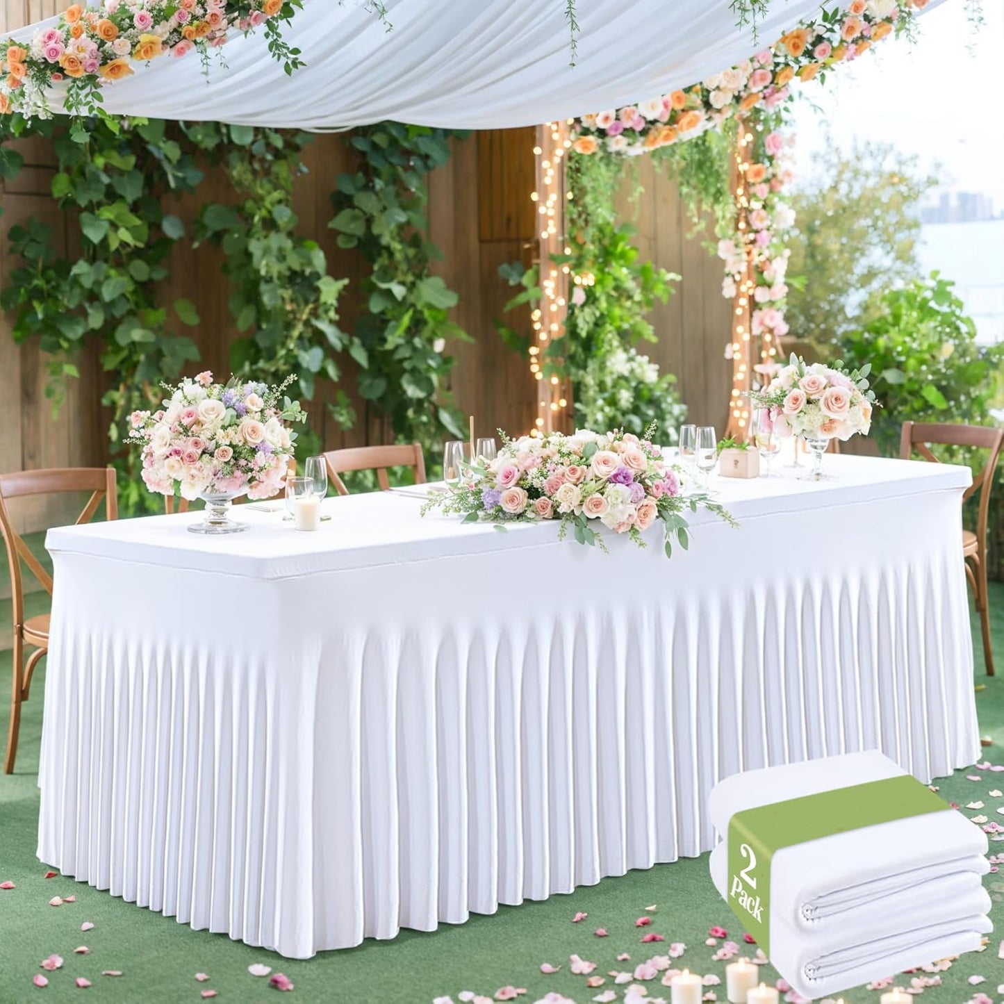 Elegant 2 Pack White Spandex Table Cloth for 6 Foot Tables