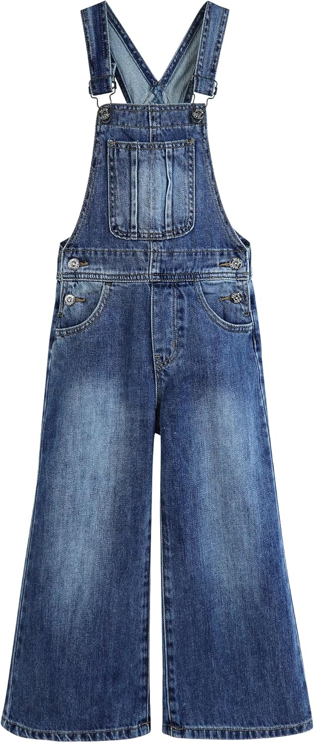 KIDSCOOL SPACE Girls Denim Overalls for Stylish Kids Fashion