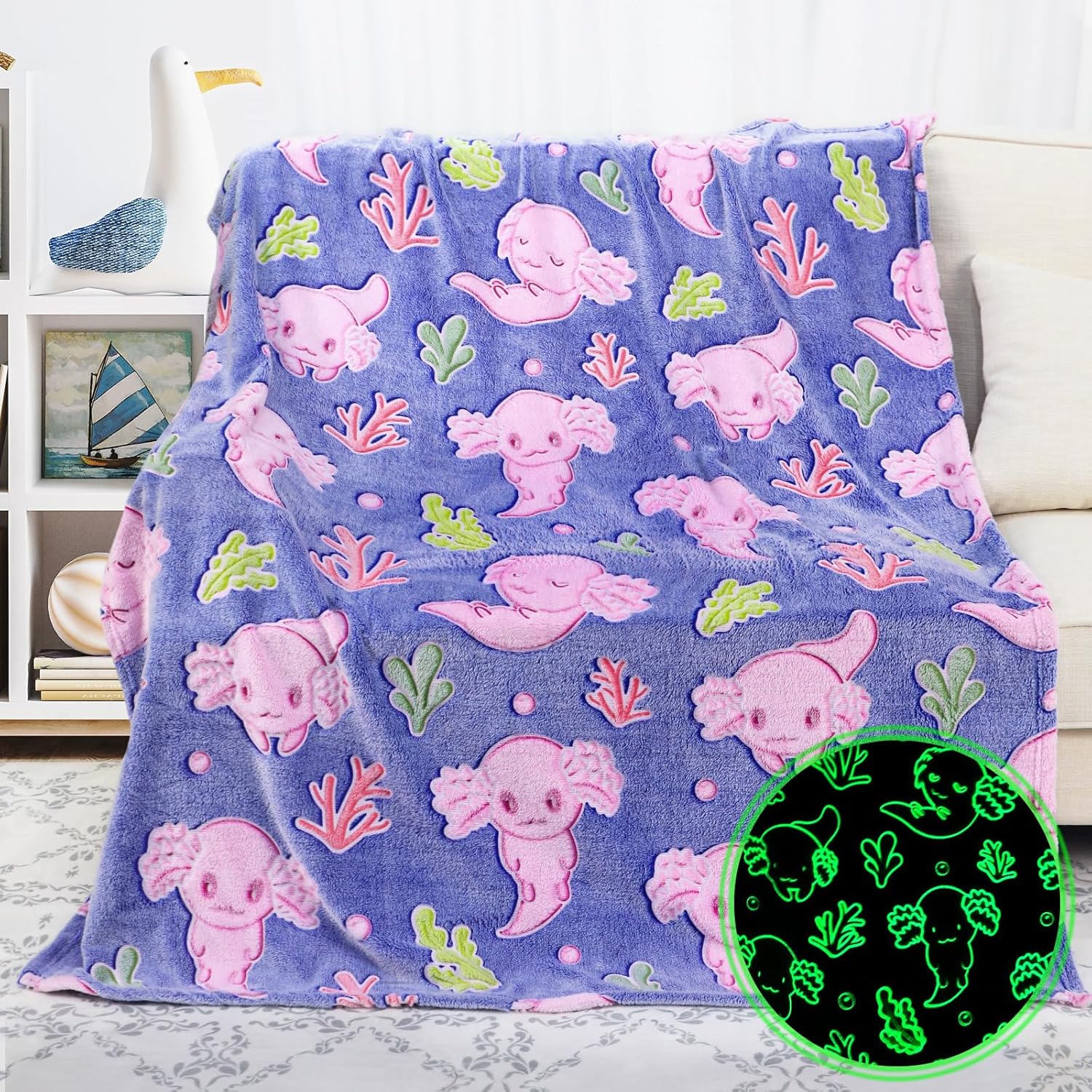 Cute Axolotl Blanket Glow in The Dark for Cozy Comfort