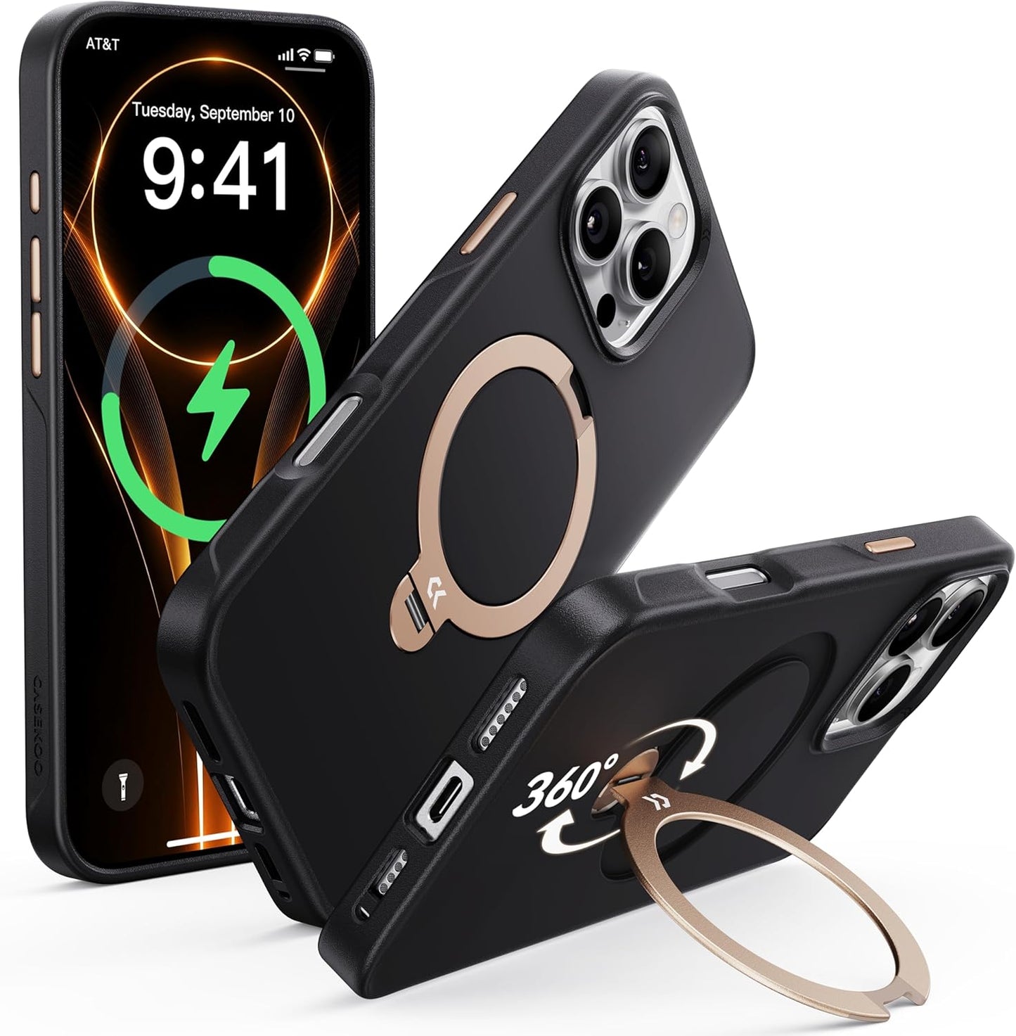 CASEKOO Midnight Black iPhone 16 Pro Case with Magnetic Stand
