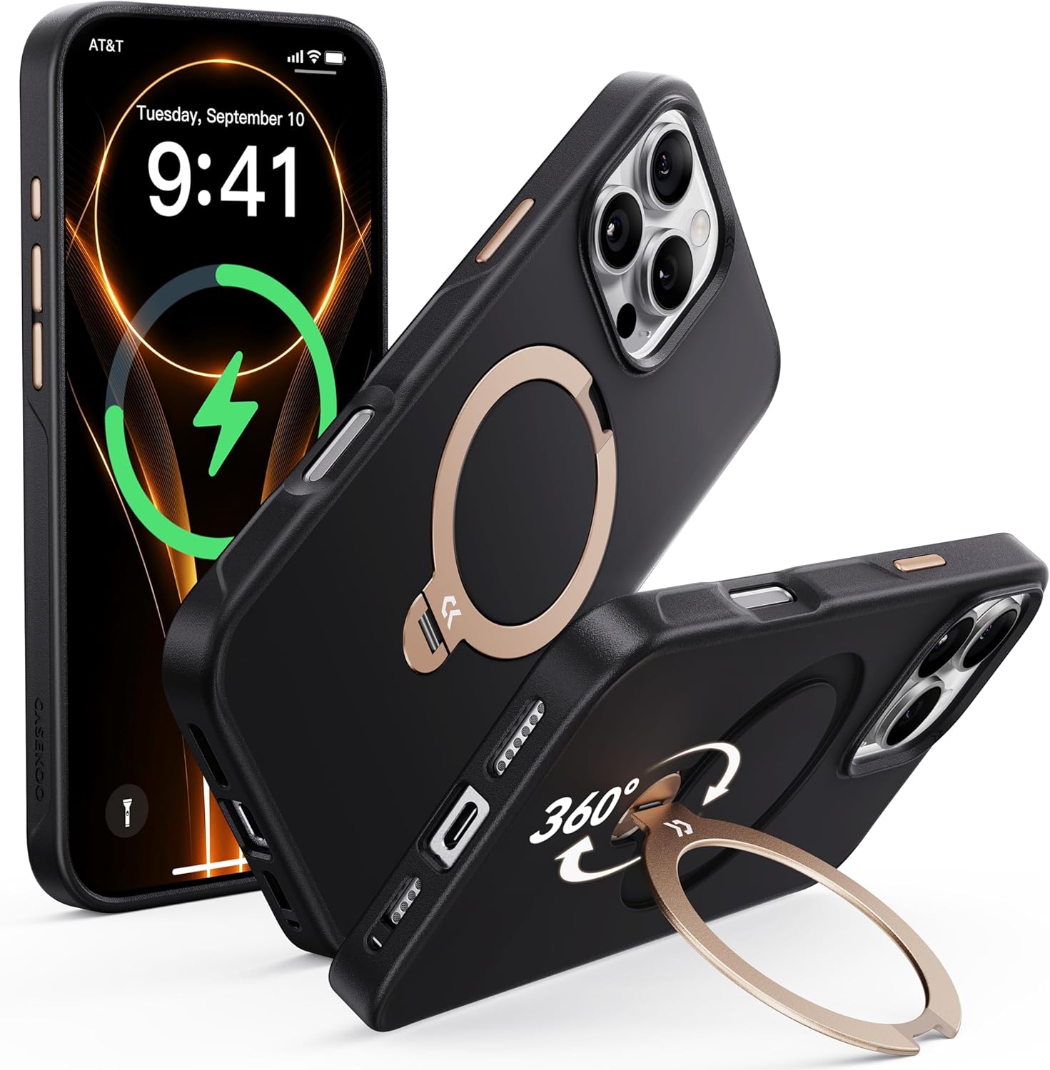 CASEKOO Midnight Black iPhone 16 Pro Case with Magnetic Stand