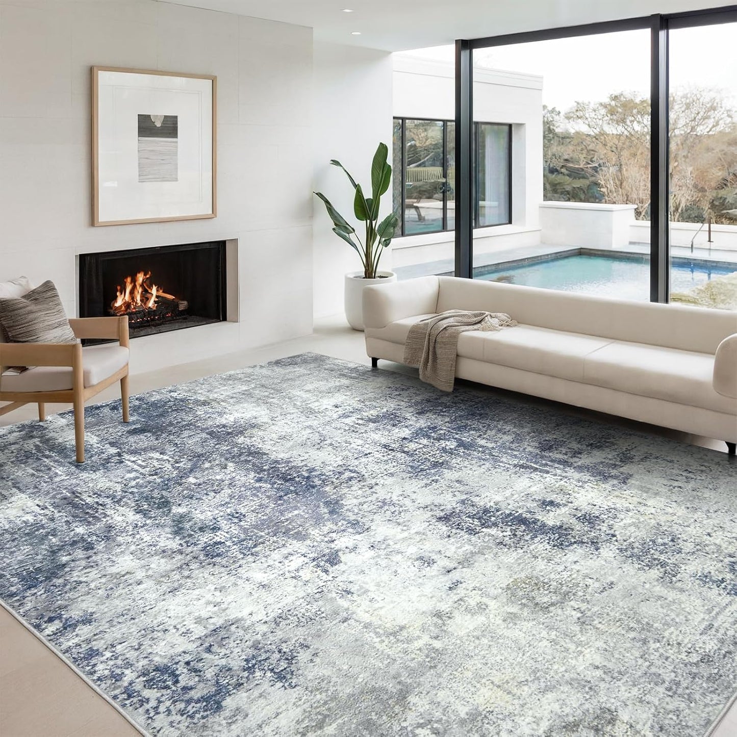 Washable Area Rugs for Living Room - Large Neutral Modern Design