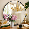 30 Inch Black Round Wall Mirror - Brushed Metal Frame, Anti-Rust