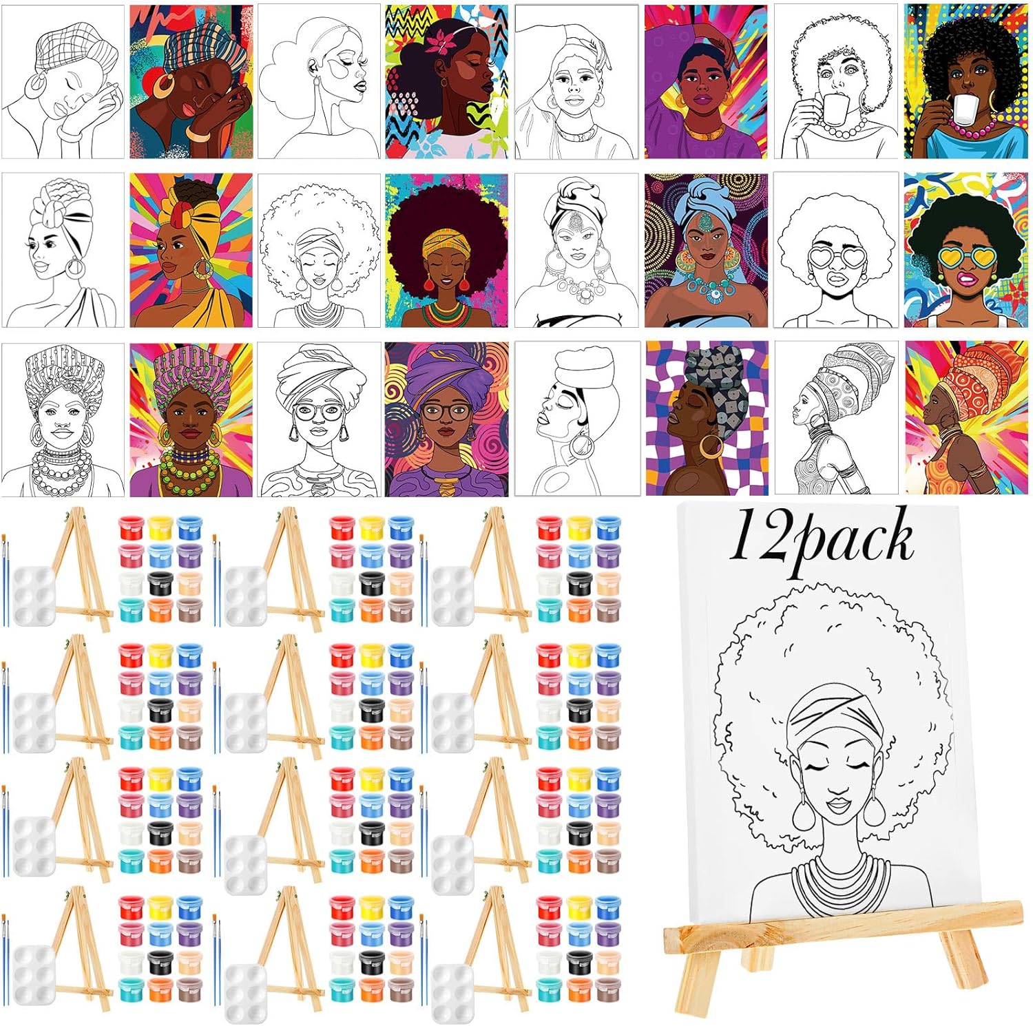 Zhanmai 12 Pack Pre Drawn Canvas for Painting Sip and Paint Kit