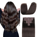 Clip in Hair Extensions Real Human Hair 20 in Dark Brown - Natural