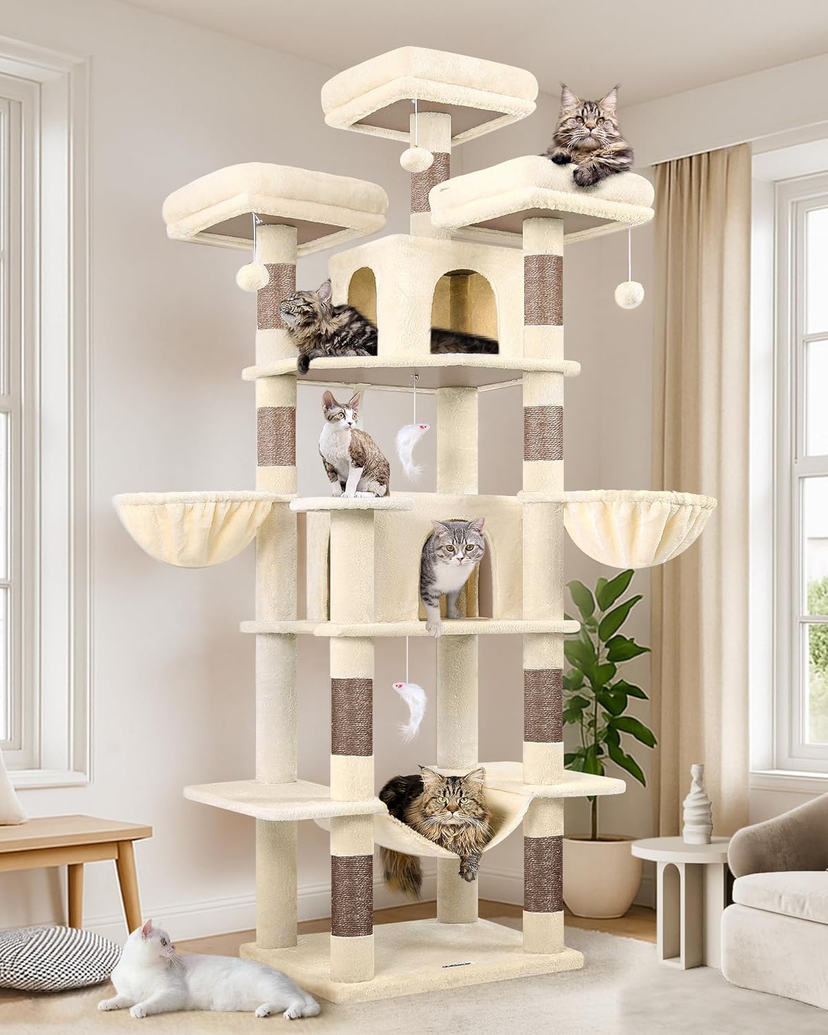 Globlazer Big Cat Tower for Indoor Cats - 80in Multi-Level Tree
