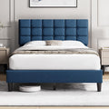Upholstered Full Bed Frame with Adjustable Headboard - Navy Blue