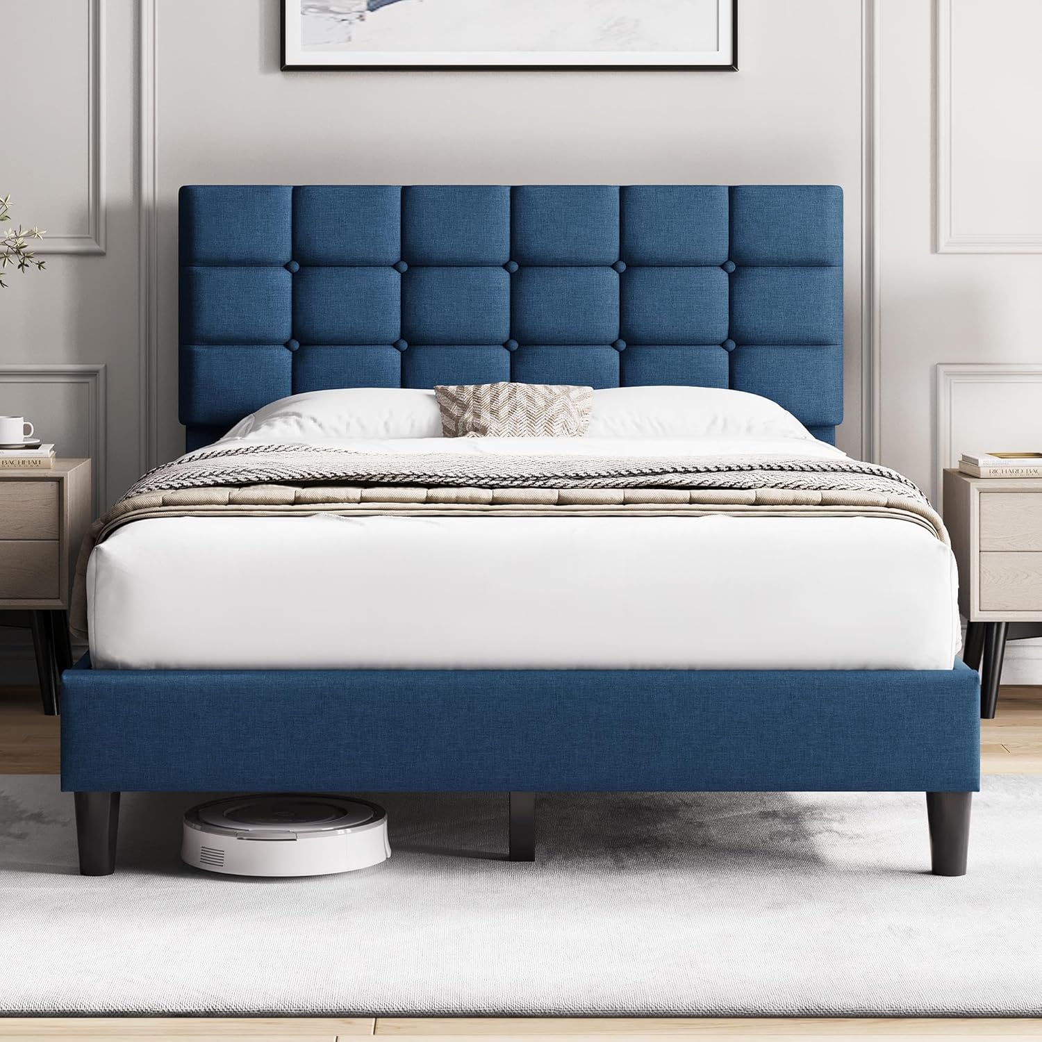 Yaheetech Upholstered Bed Frame with Adjustable Headboard