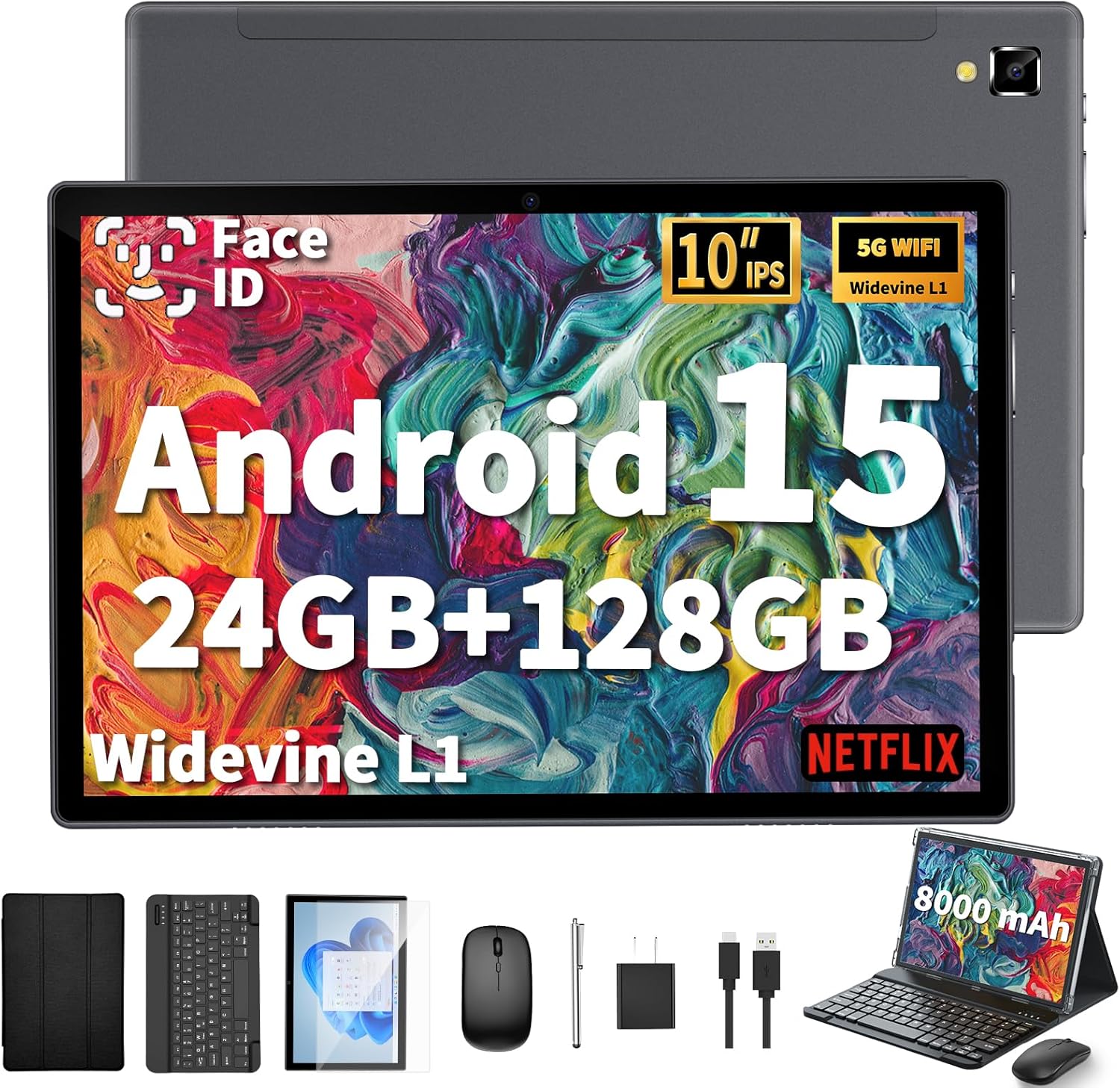 YOBANSE 2025 Tablet with Keyboard: 24GB RAM, 128GB Storage