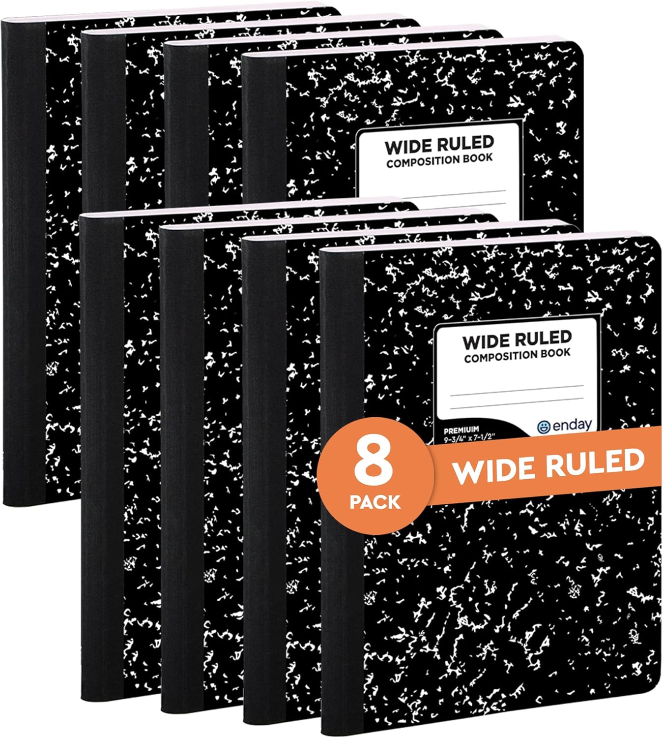 8 Pack Wide Ruled Composition Books: Black & White Marble Style!