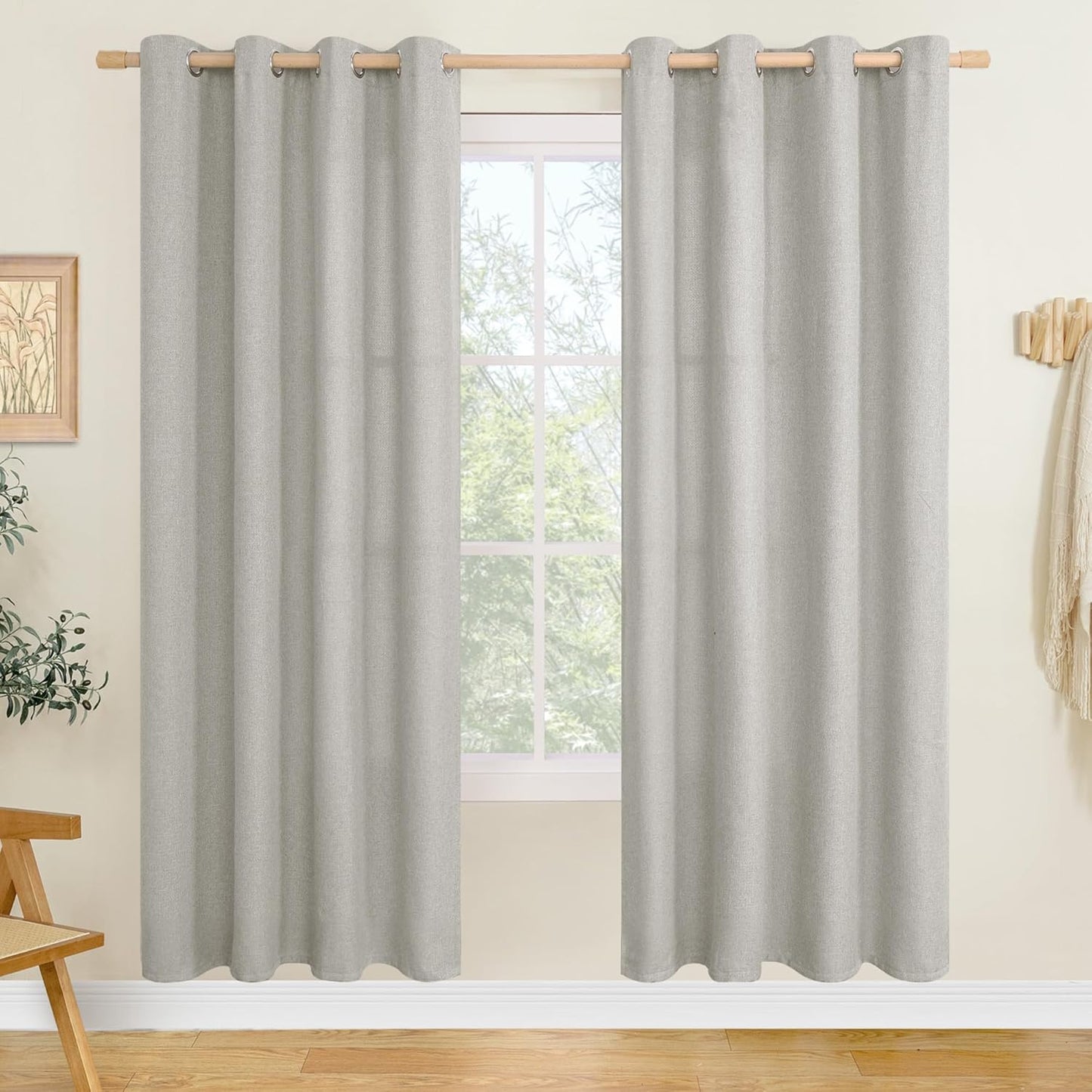 Light Grey Linen Curtains for Living Room, 80 inches Long