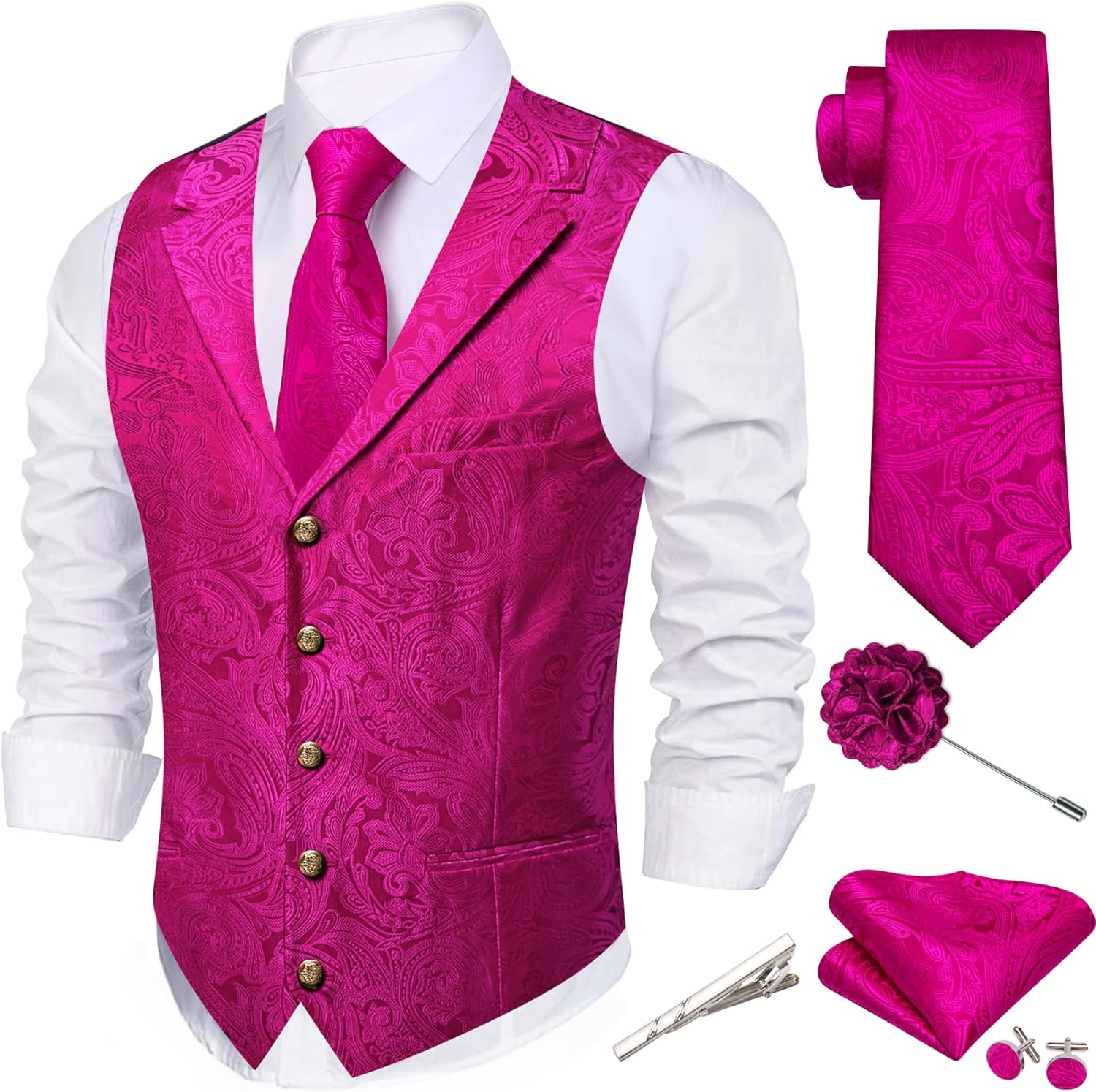 Stylish Mens Silk Lapel Vest Tie Sleeve Holder Set for Weddings