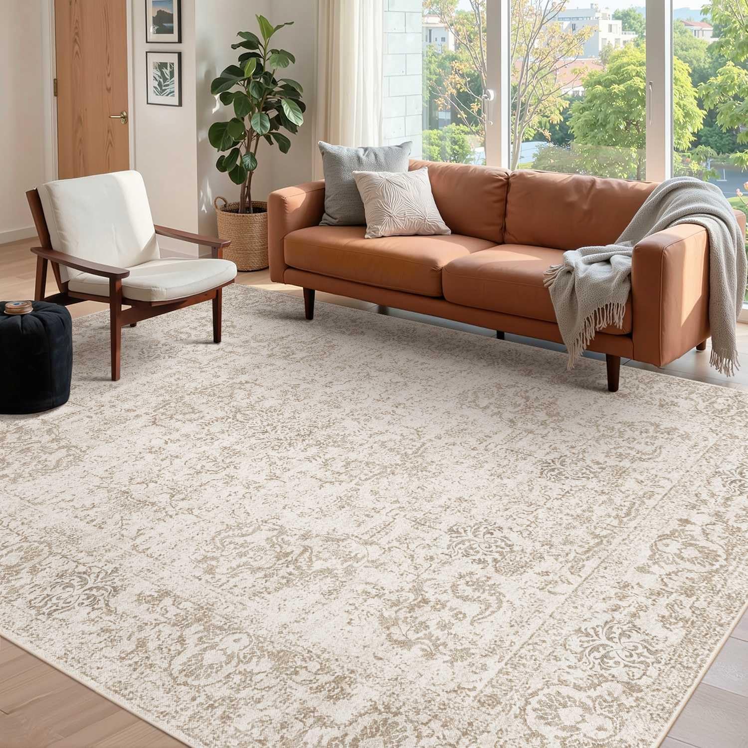 6x9 Washable Area Rug for Living Room, Vintage Boho Design