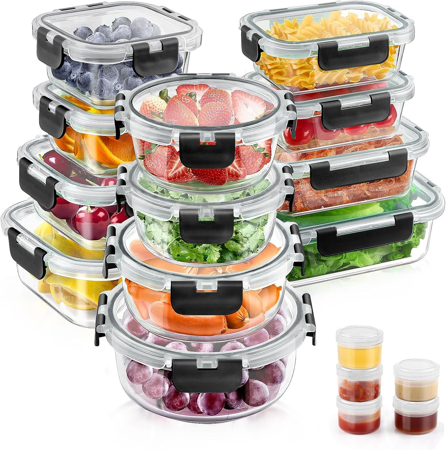 34pcs Glass Food Storage Containers Set for Meal Prep & Storage