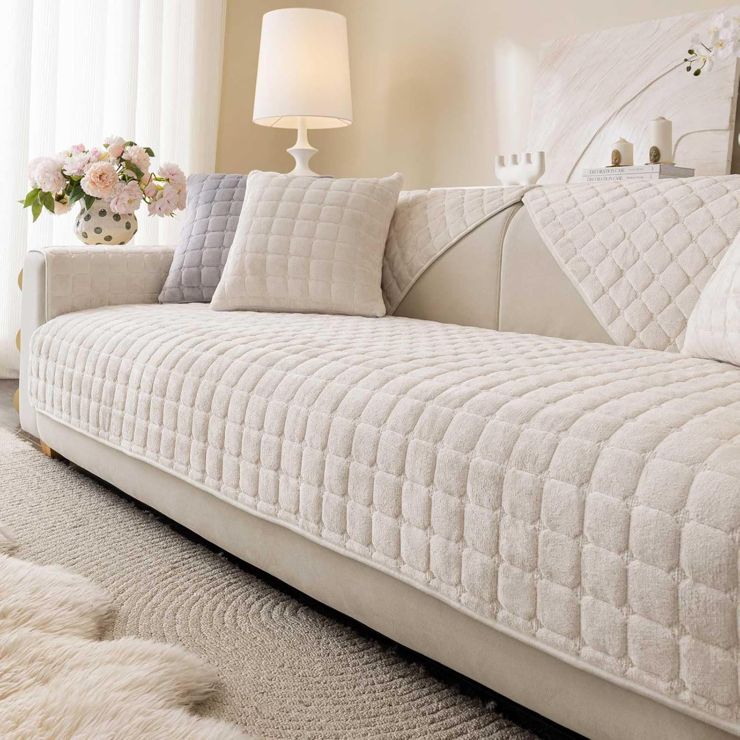 Velvet Washable Couch Cover for Pets Dogs, Non Slip Sofa Cover