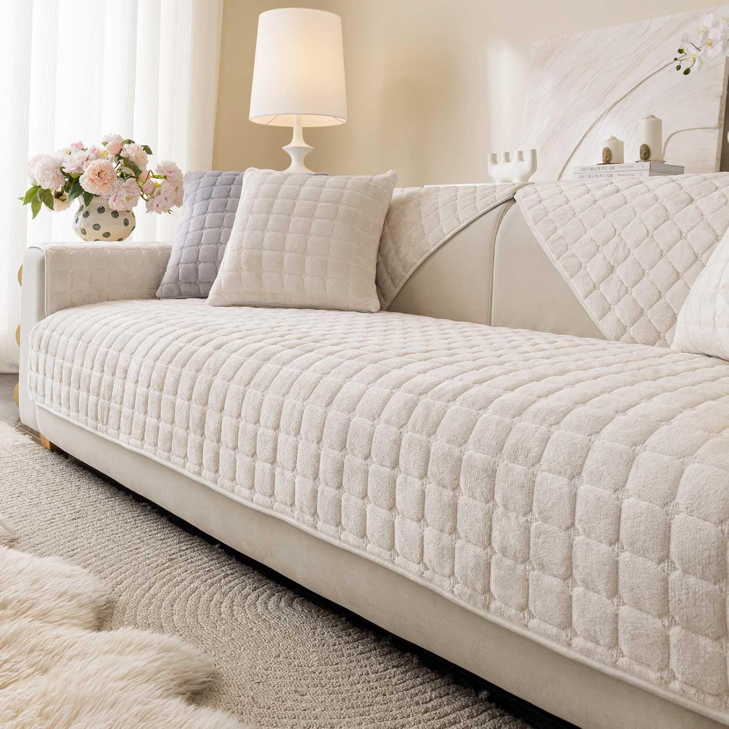 Velvet Washable Couch Cover for Pets Dogs, Non Slip Sofa Cover