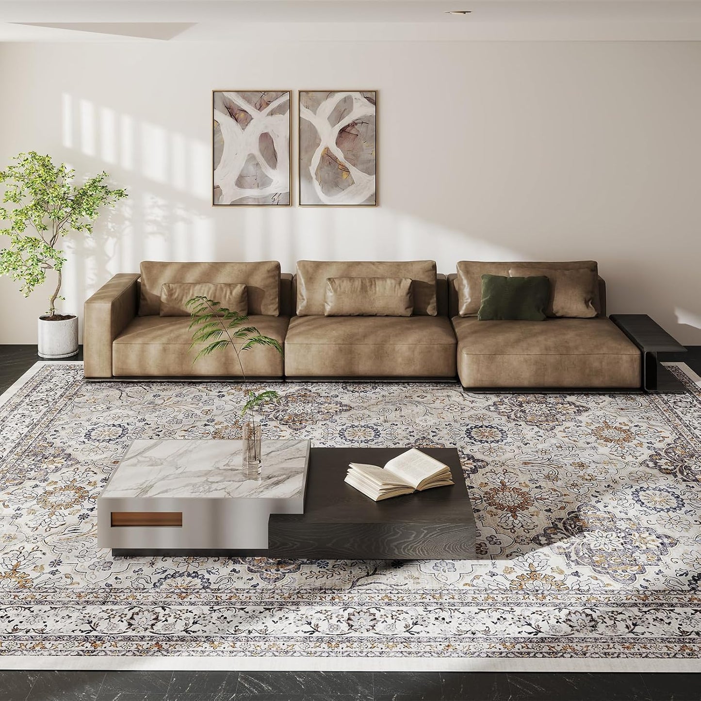 Vintage 8x10 Washable Area Rug for Living Room & Bedroom