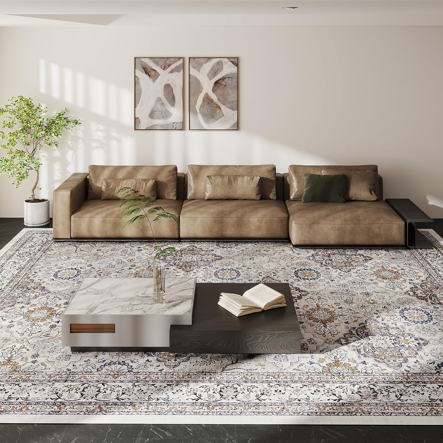 Vintage 8x10 Washable Area Rug for Living Room & Bedroom