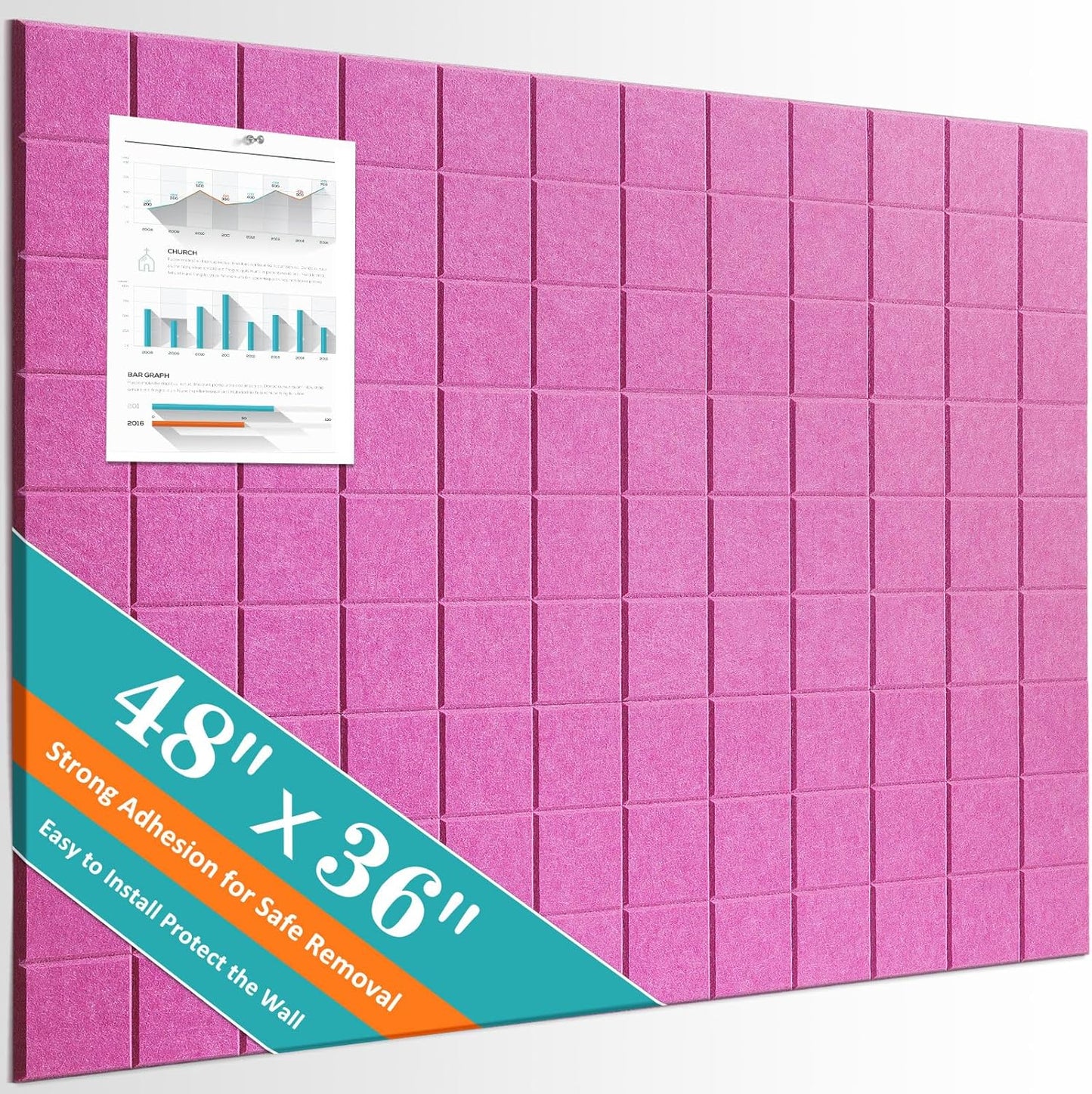 Cork Board for Walls 48in x 36in - Stylish Bulletin Board Set