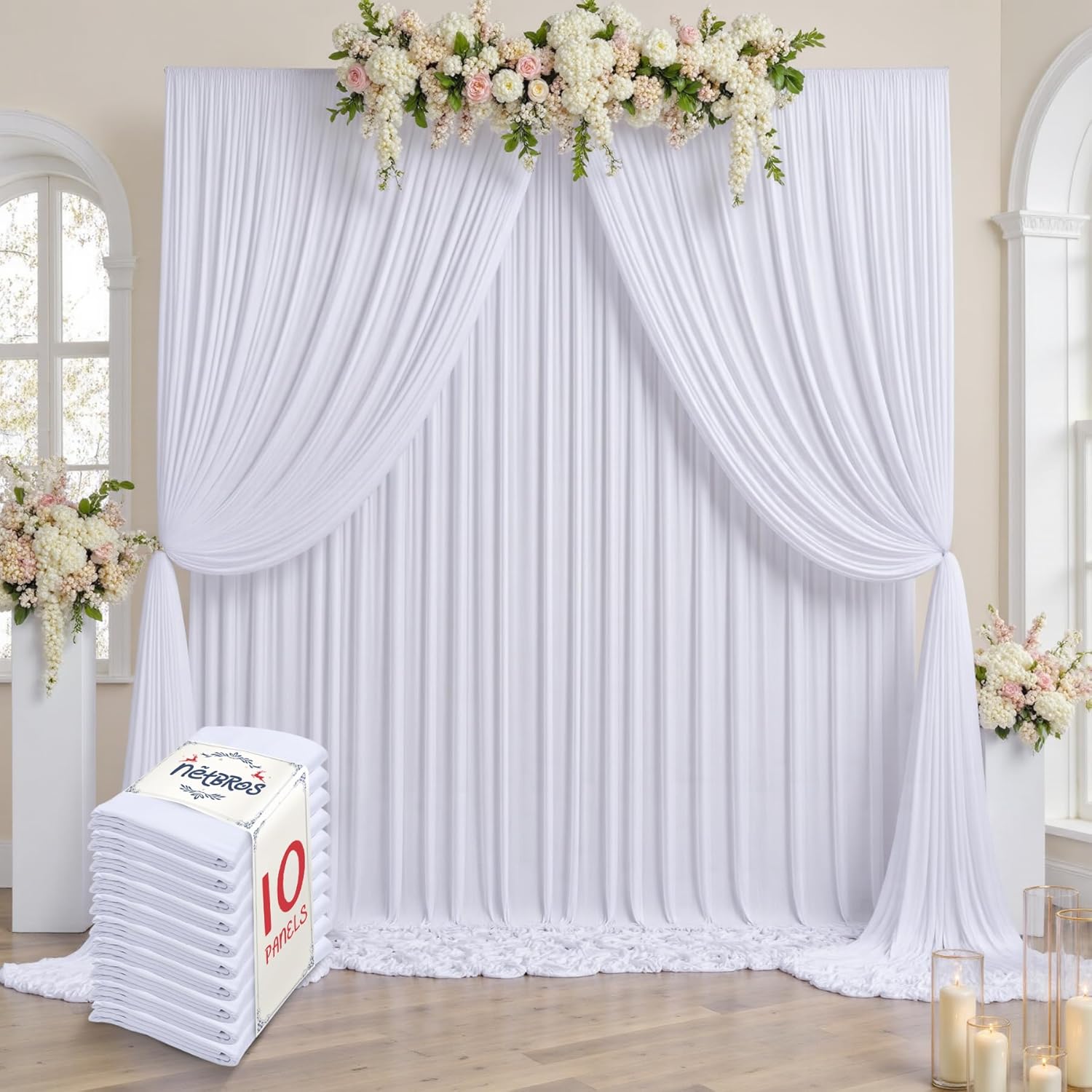 White Flowy Polyester Backdrop Set