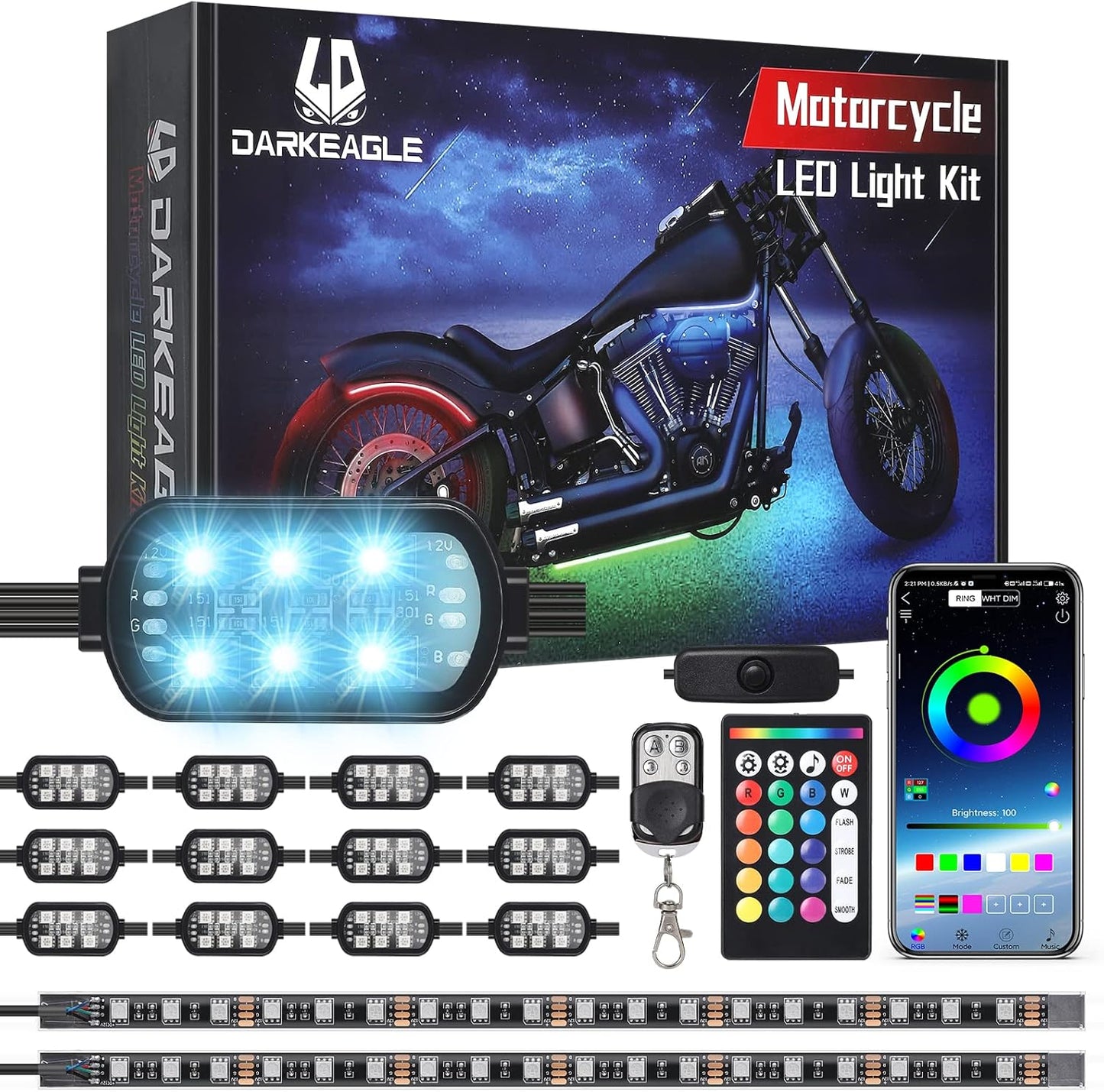 14PCS Motorcycle RGB LED Lights Kit with Brake Turn Signal Function