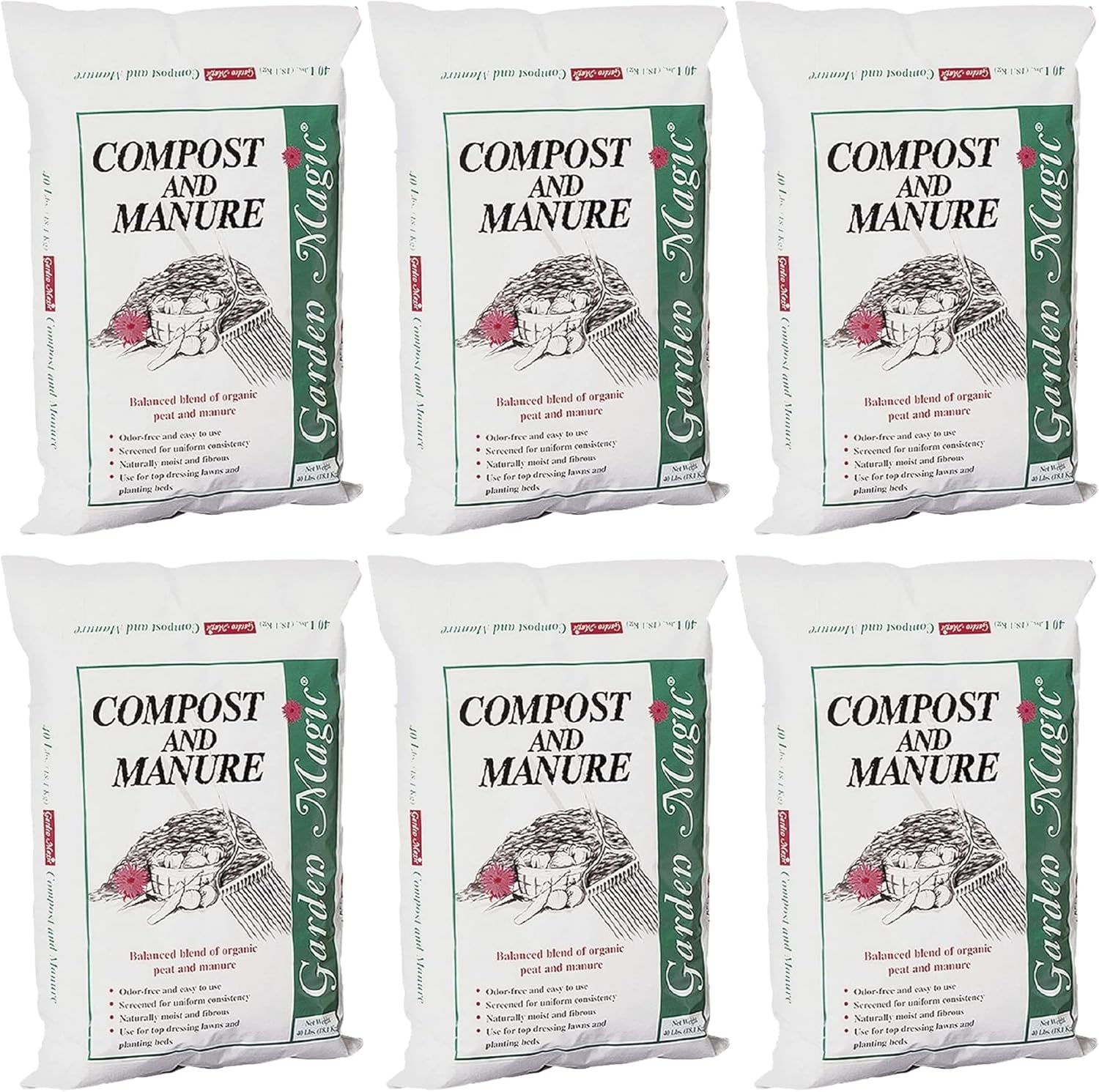 Michigan Peat 6-Pack Compost and Manure Blend for Gardening