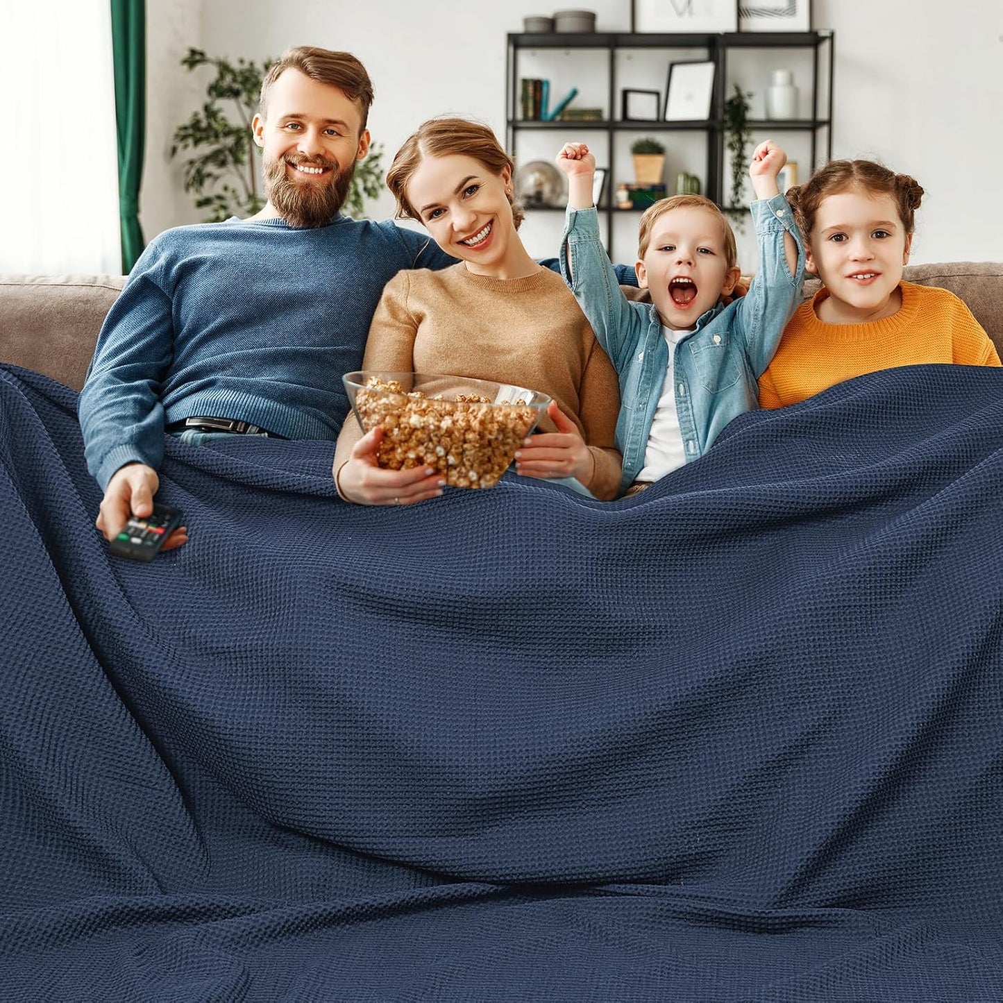 PHF Pre-Washed Cotton Waffle Weave Blanket for All Seasons