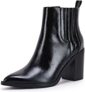 Womens Ankle Boots Slip on Pointed Toe Chunky Block Mid (Style SF6P)
