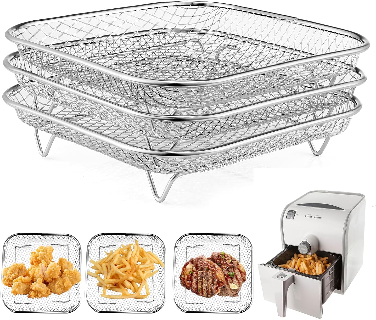 Stackable Stainless Steel Air Fryer Racks - Set of 3