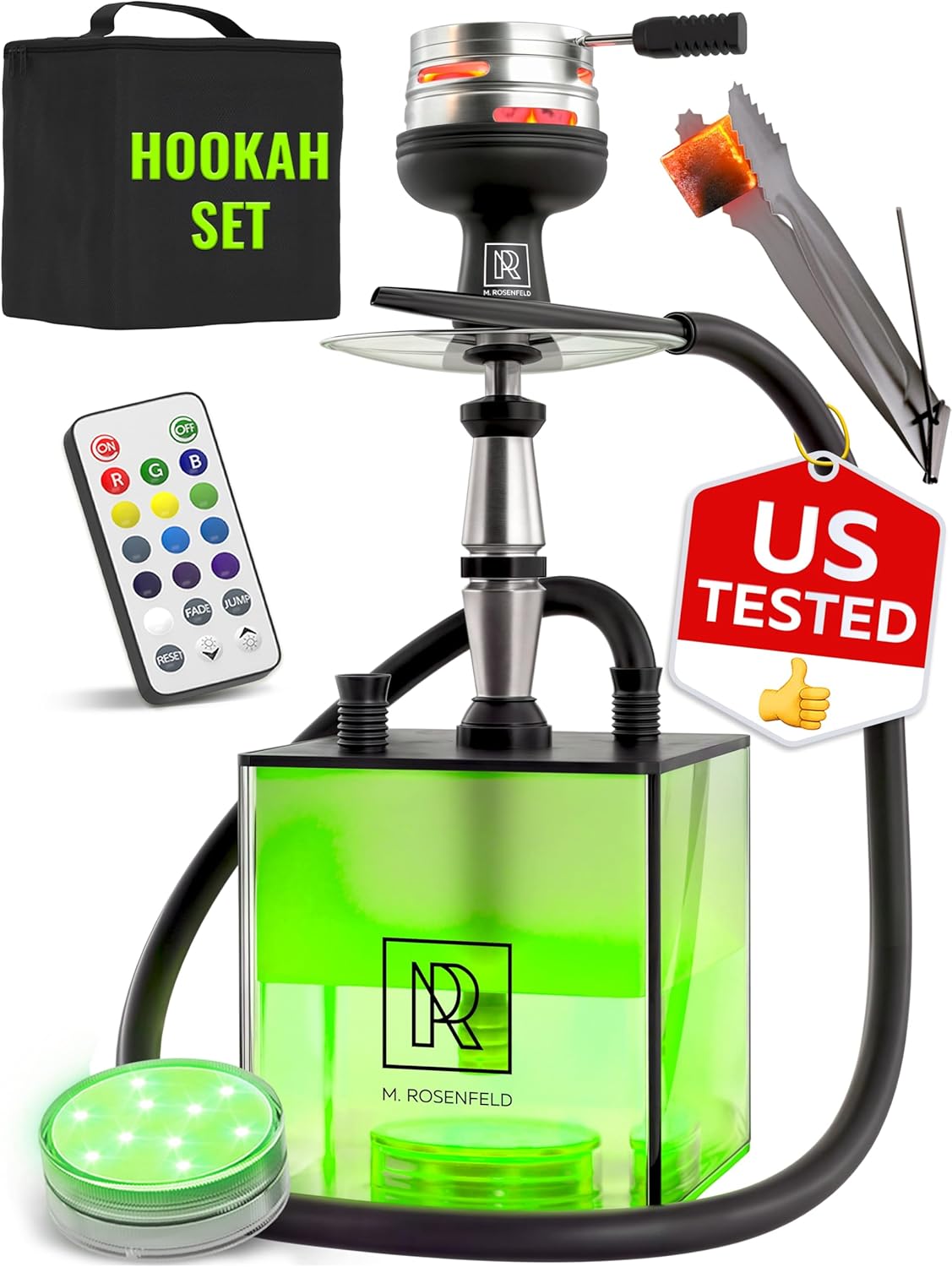 YADO Square Hookah Set with LED Light and Silicone Bowl