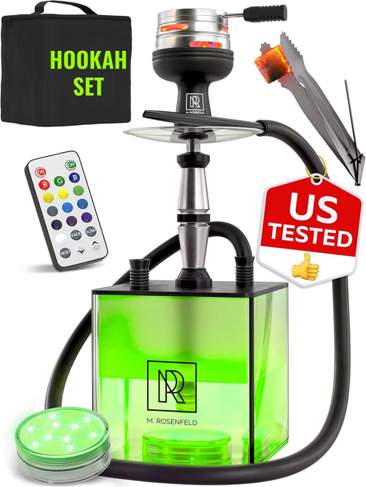 YADO Square Hookah Set with LED Light and Silicone Bowl