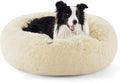 Calming Donut Dog Bed 36 in for Large Dogs - Ivory Beige Plush