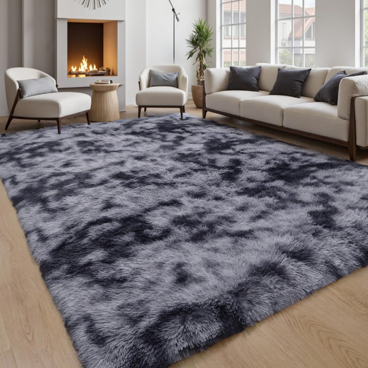 Grey Fluffy 9x12 Large Area Rugs for Bedroom and Living Room