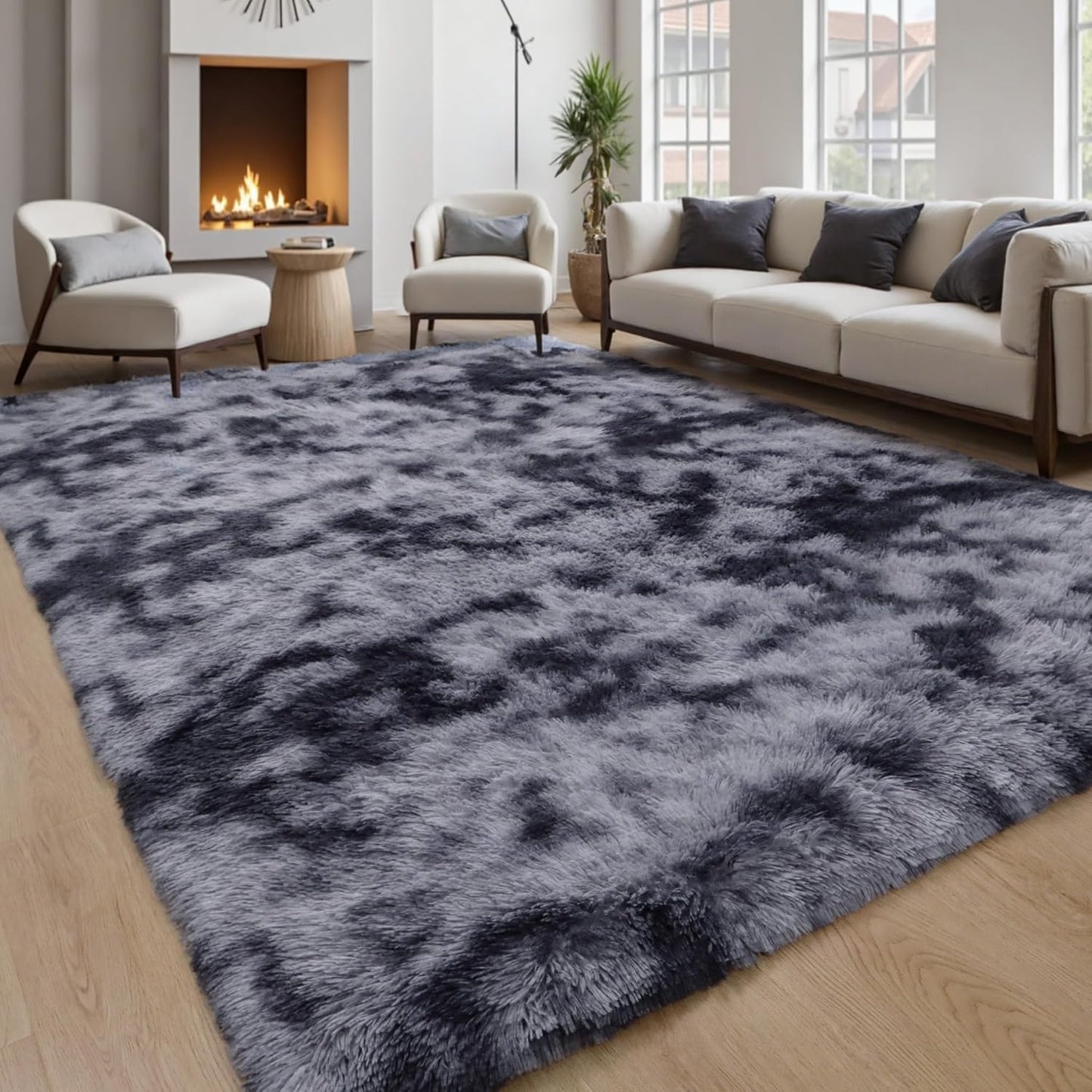 Grey Fluffy 8x10 Large Area Rugs for Bedroom and Living Room