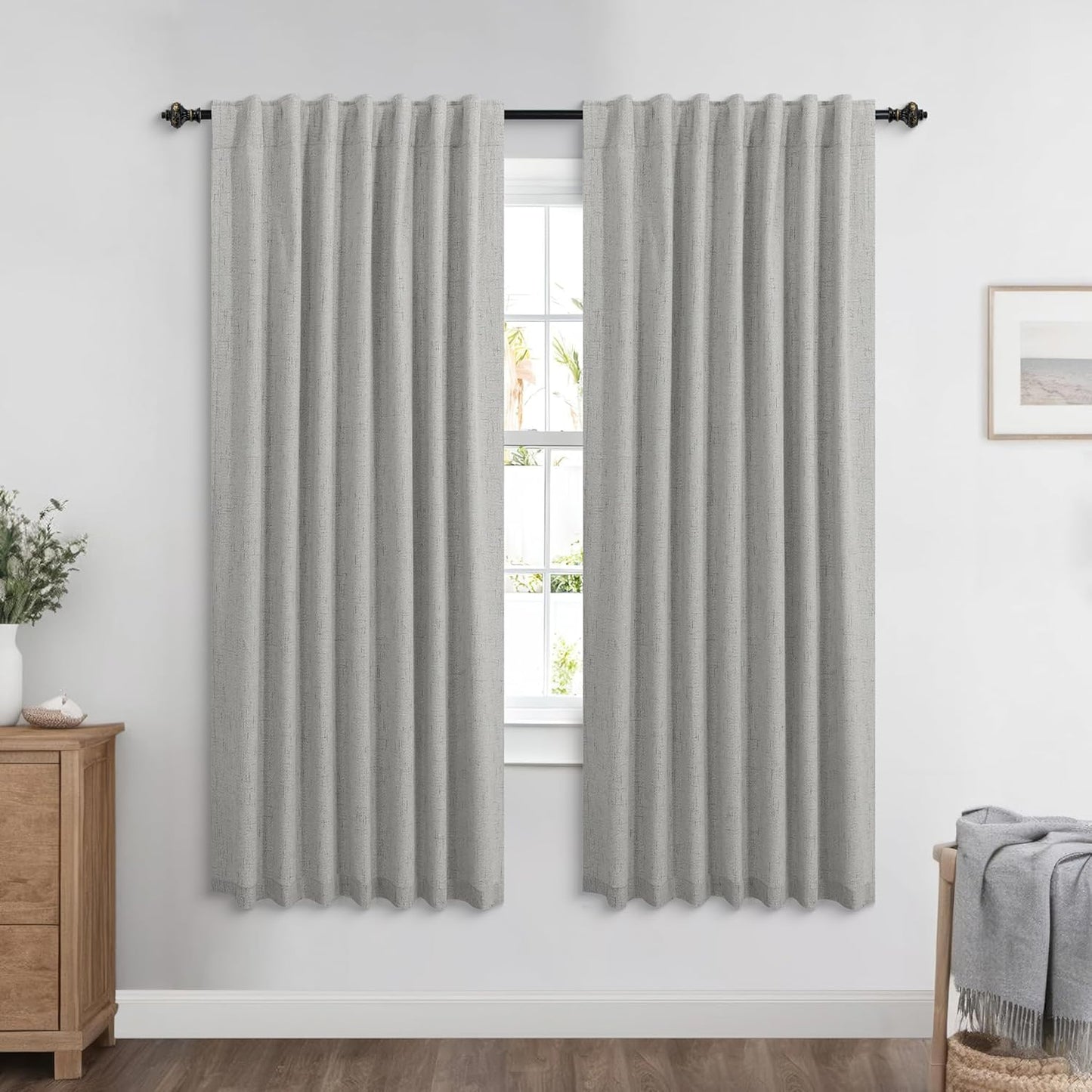 KOUFALL Black Out Curtains 63 Inch Long for Bedroom & Living Room