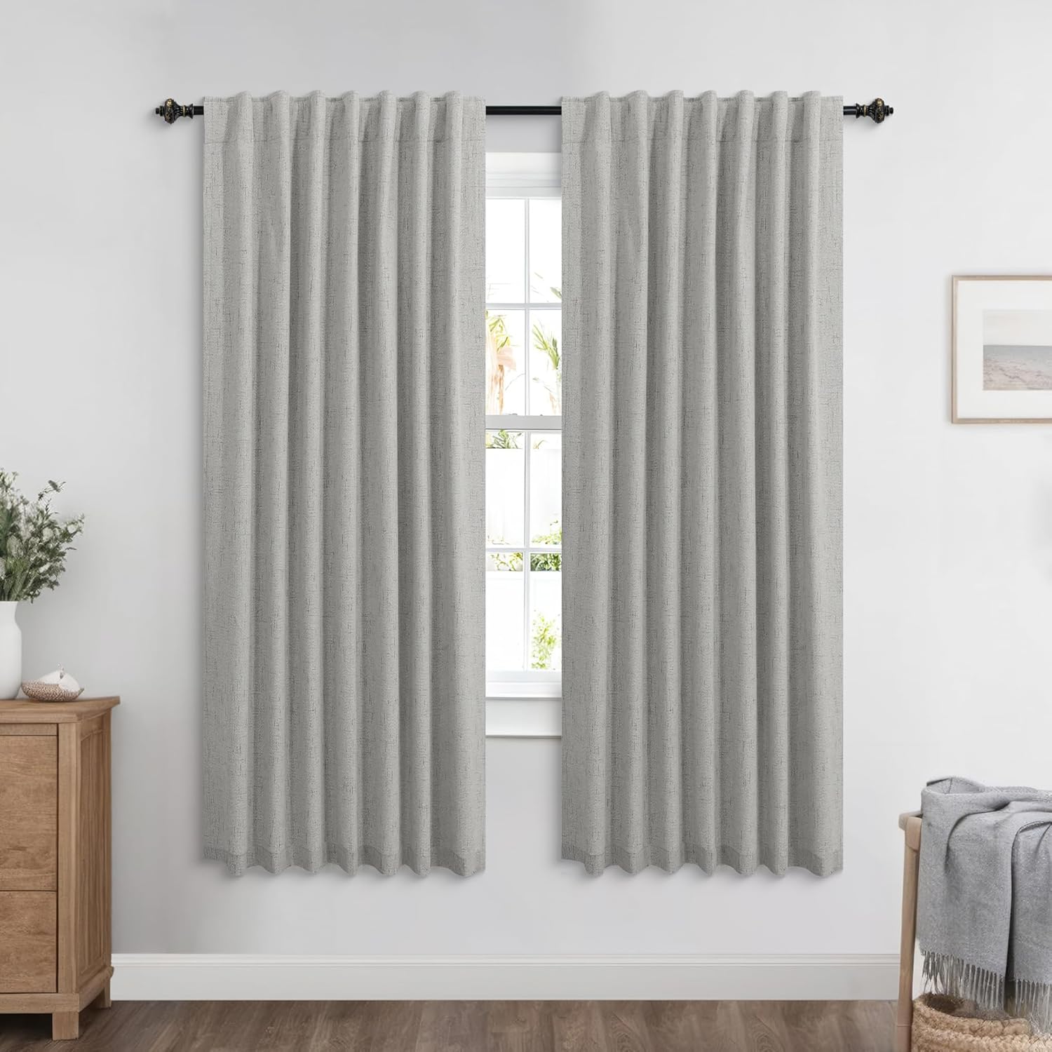 KOUFALL Black Out Curtains 63 Inch Long for Bedroom & Living Room