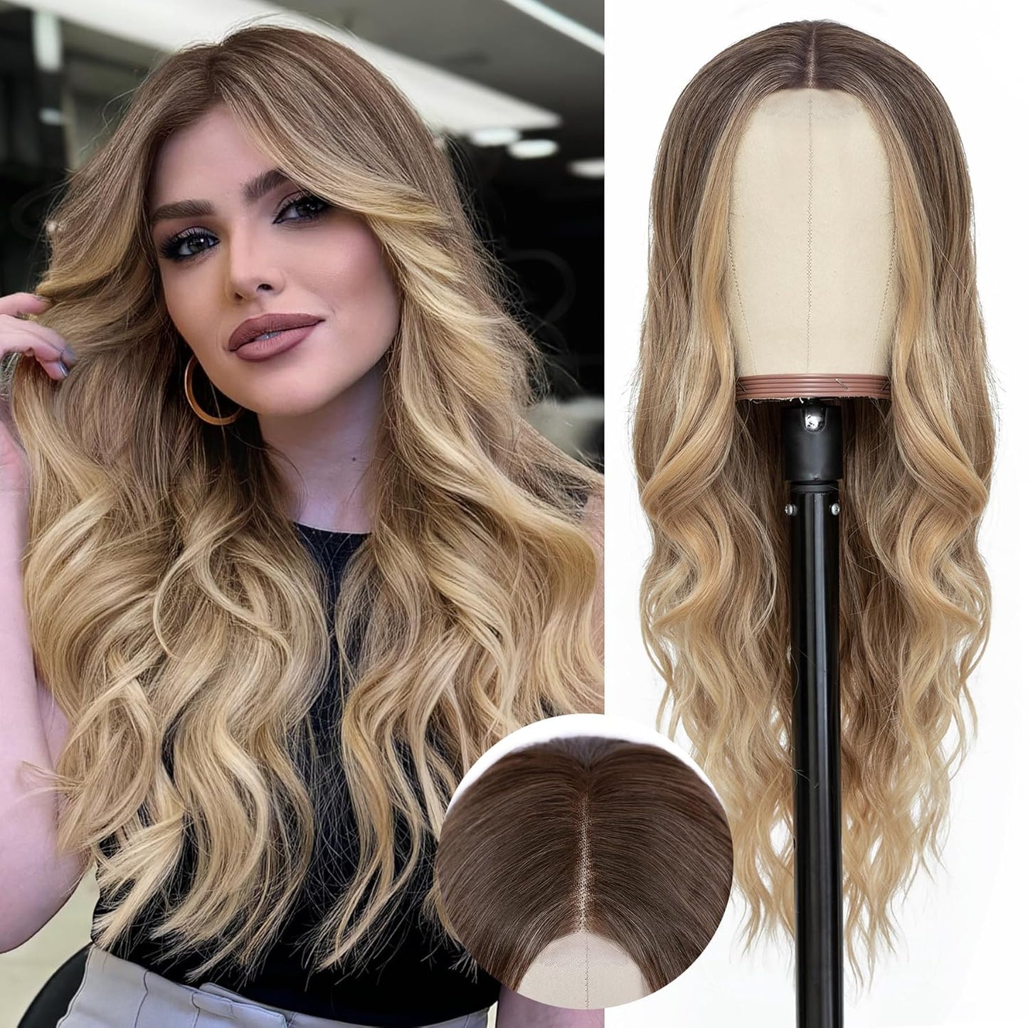 NAYOO Long Ombre Blonde Wavy Wig for Women 26 Inch Style