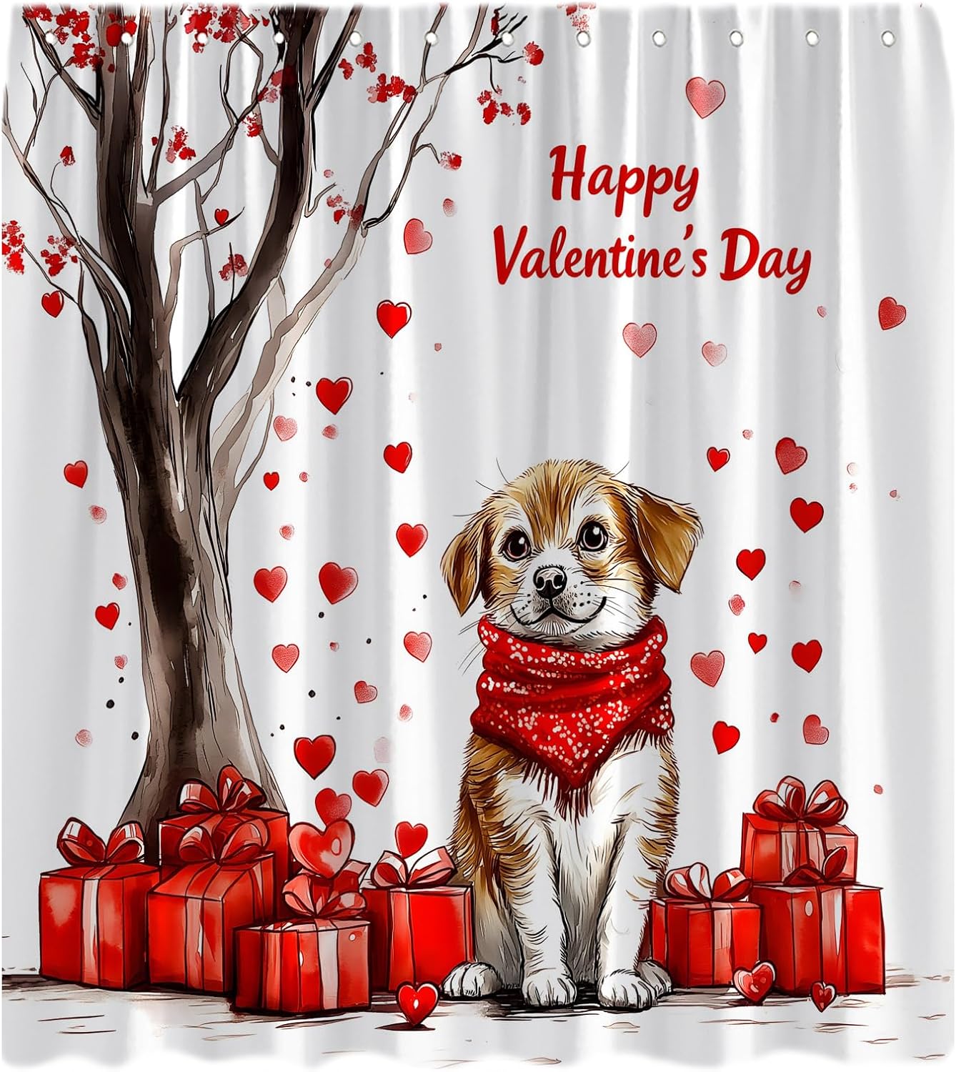 Cute Dog Love Heart Shower Curtain
