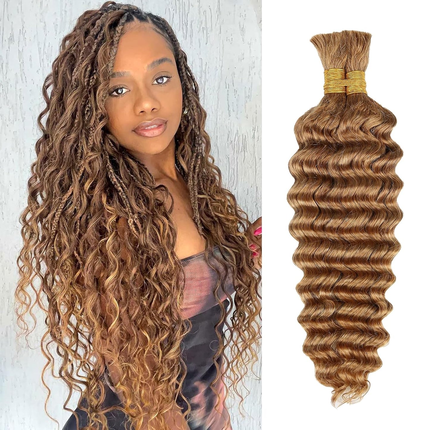 Honey Human Braiding Hair Deep Wave Bulk for Stunning Styles