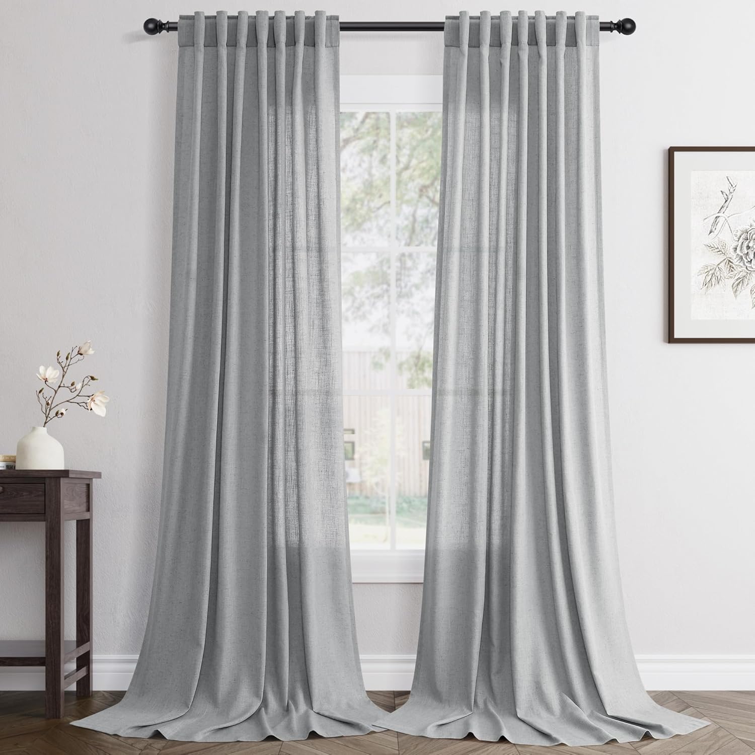 Grey Linen Curtains 84 Inch Length for Modern Farmhouse Style