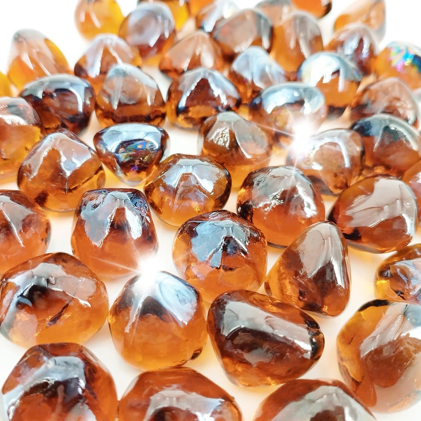 19 Pound Fire Glass Diamonds for Fire Pit - Premium Amber Rocks