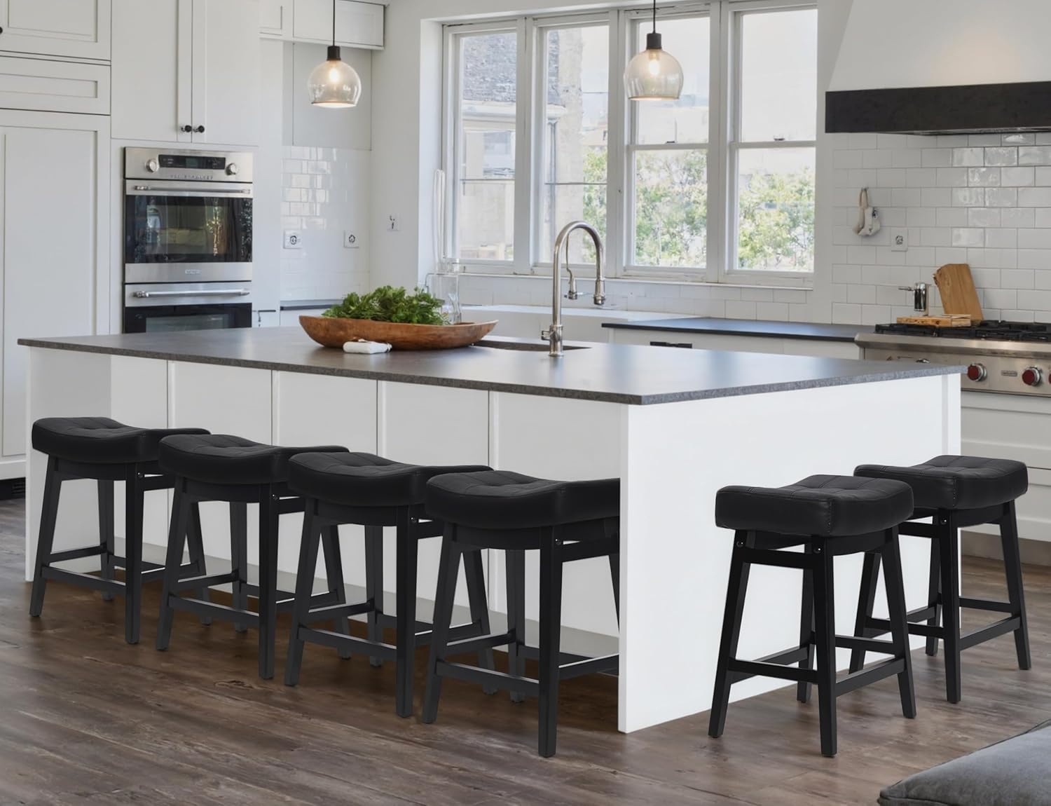 Comfortable Black Bar Stools Set of 6 for Kitchen Counter