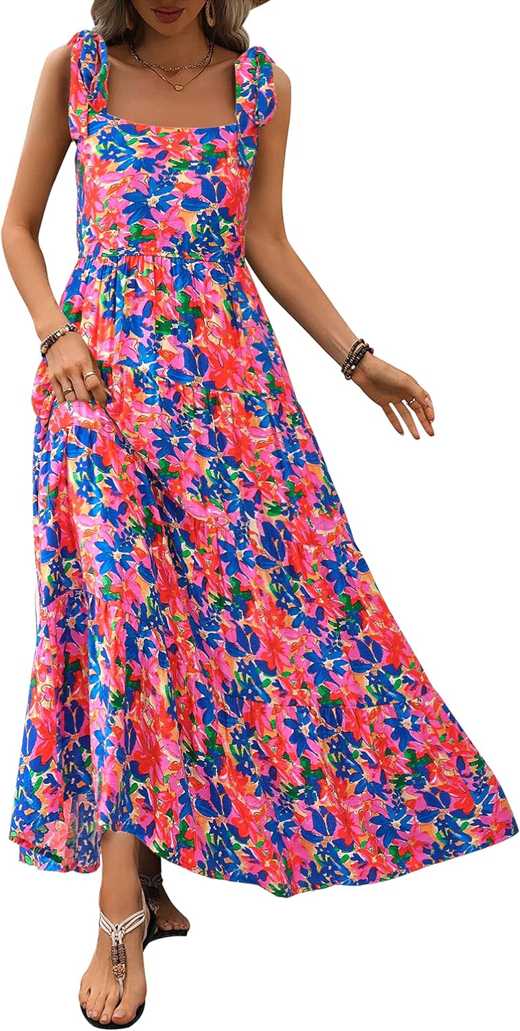 PRETTYGARDEN Summer Floral Sleeveless Maxi Dress for Women